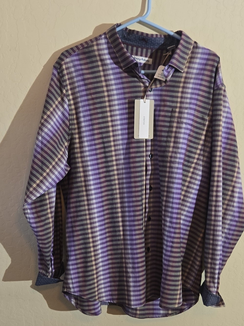 Tommy Bahama Purple and White Plaid Button-Down Shirt